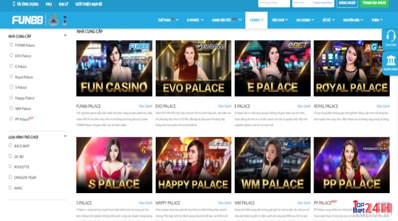 Kho game Casino io phong phú tại Fun88