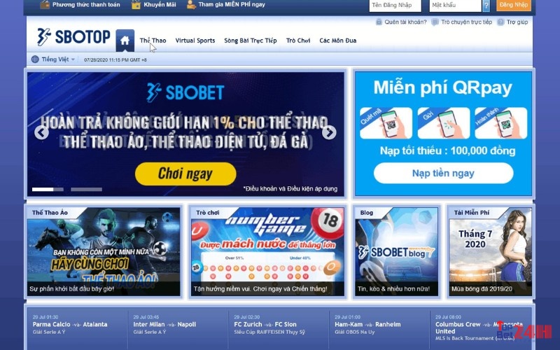 Kho game trực tuyến đa dạng của Sbobet 