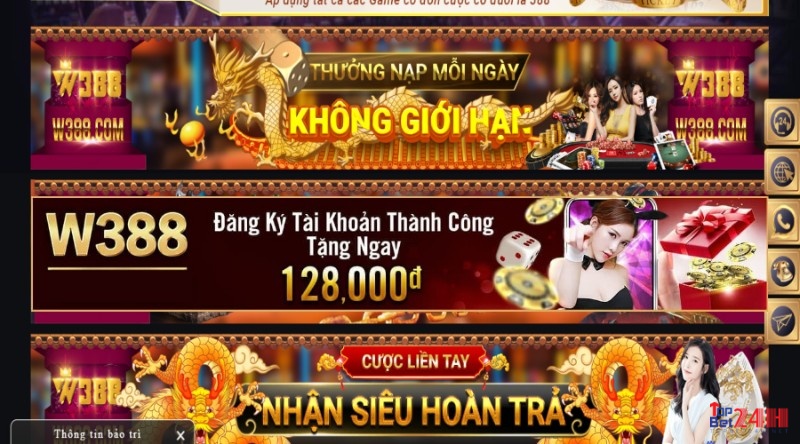 W388 đăng ký tài khoản tặng tiền miễn phí 888.000 VND siêu khuyến mãi