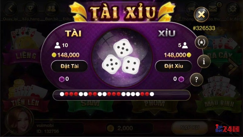 Hình ảnh trò chơi Tài xỉu trên cổng app game Vui Mobi