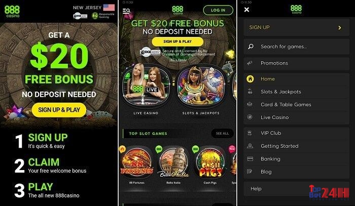 Giao diện của app 888 Casino