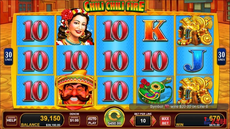 Cửa sổ Game CHILI CHILI FIRE 5x3 được sử dụng với 30 hàng thanh toán cố định