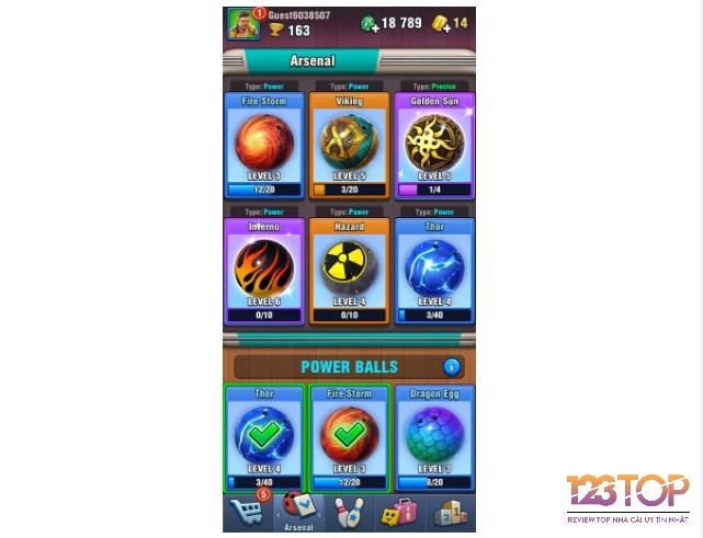 Các loại bóng trong game khá đa dạng, chia thành các loại từ thông thường đến quý hiếm