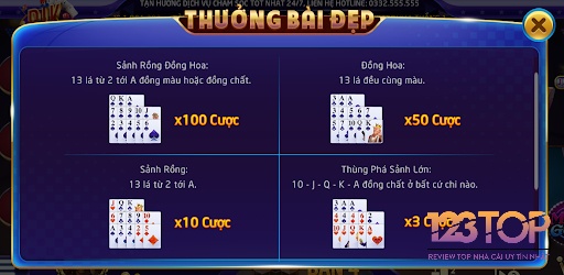 Thưởng các sảnh bài đẹp trong mậu binh