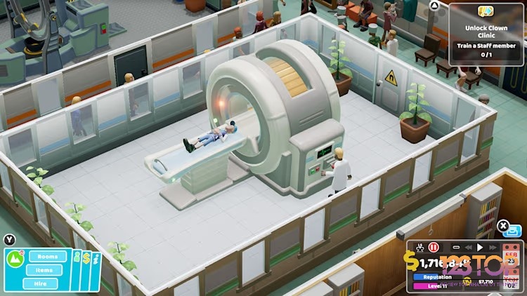 Two Point Hospital gây ấn tượng với đồ họa 3D hài hước, nhân vật biểu cảm và bối cảnh màu sắc