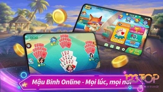 Giao diện ZingPlay trên App Store và Google Play với biểu tượng trò chơi mậu binh nổi bật.