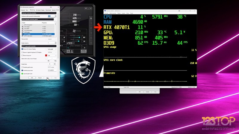Các công cụ như MSI Afterburner giúp tăng FPS và kiểm soát hiệu năng máy.