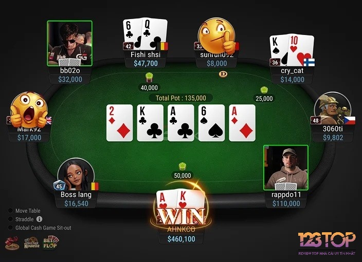 Xác định thắng bài poker bằng cách so sánh độ lớn tổ hợp lá bài sau 4 vòng