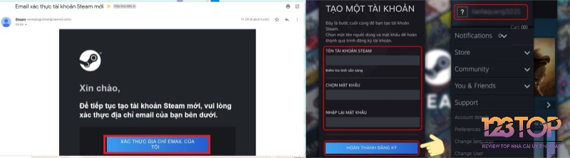 Đặt tên, tạo mật khẩu rồi nhấn hoàn thành đăng ký