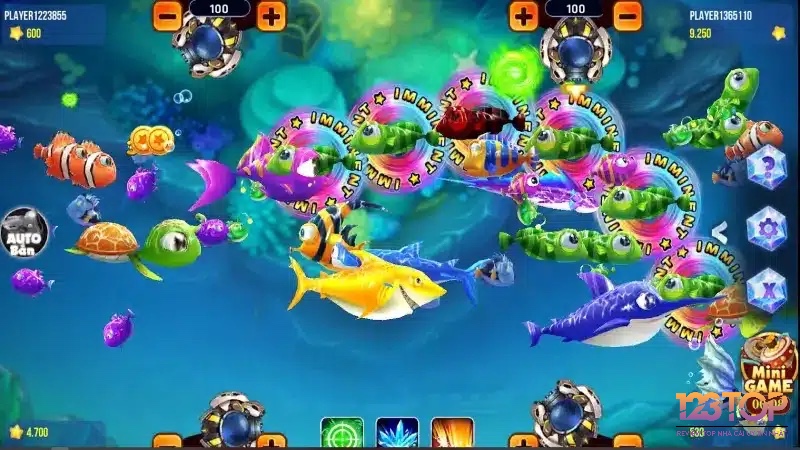 Giao diện game Big Fish đơn giản với màn hình đại dương, các loài cá và thanh điều khiển súng dễ sử dụng