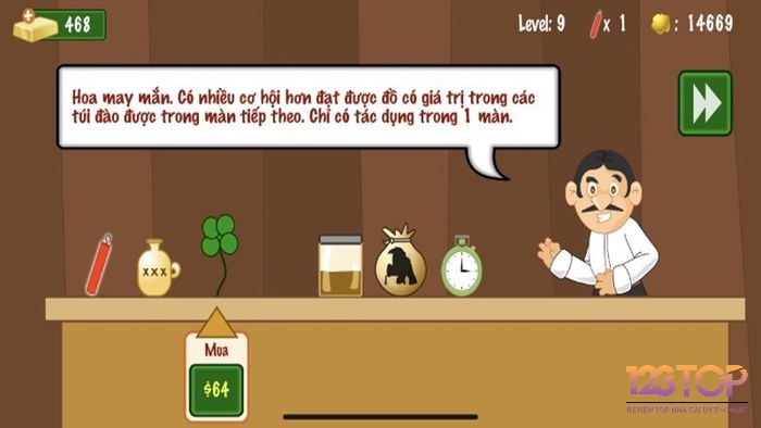 Game Đào Vàng Biển Đông Online có nhiều vật phẩm hỗ trợ như thuốc nổ, thuốc tăng sức mạnh và nam châm để thu vàng hiệu quả hơn