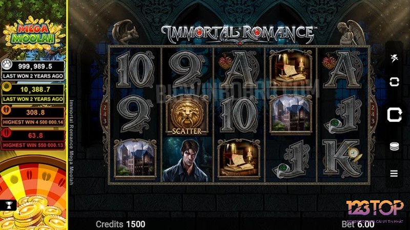 Các trò chơi slot nổi bật như Mega Moolah và Immortal Romance với đồ họa sống động.