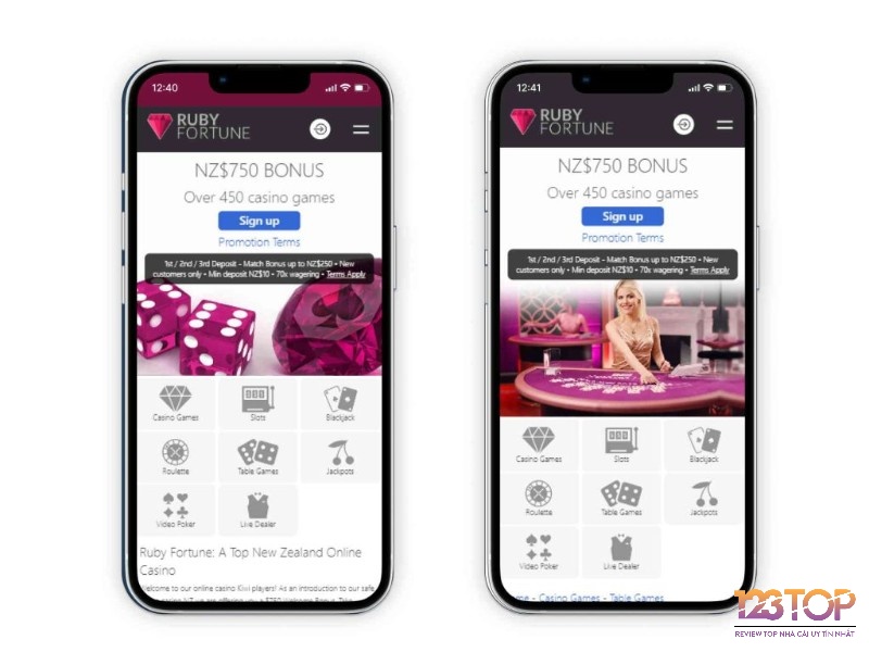 Ruby Fortune hoạt động mượt mà trên smartphone và tablet với đầy đủ tính năng.