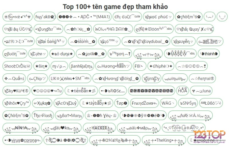 Ký tự đặc biệt và font nổi bật giúp tên game trở nên độc nhất và bắt mắt