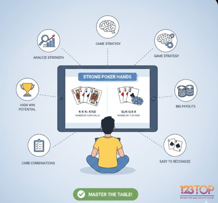 Người chơi Poker khám phá Tứ quý và Cù lũ là những hand bài cực mạnh có khả năng thắng cao trong hầu hết các ván đấu