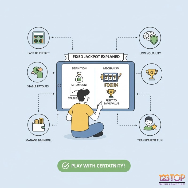 Người chơi tìm hiểu fixed jackpot, giải thưởng cố định trong game slot, phù hợp với người thích sự chắc chắn