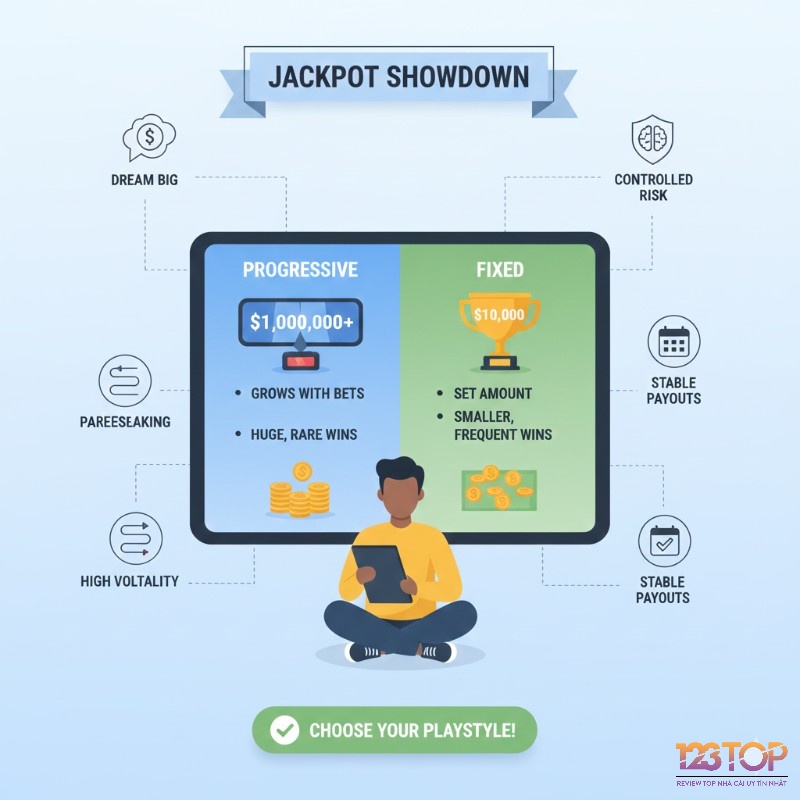 Người chơi so sánh Progressive vs fixed jackpot để lựa chọn chiến lược phù hợp, tối ưu cơ hội chiến thắng theo tâm lý cá nhân