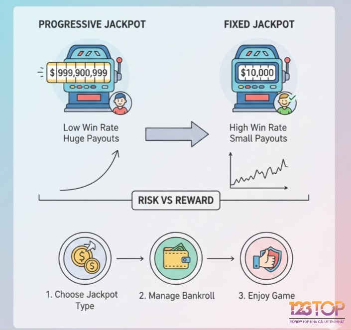 Người chơi hiểu rõ khác biệt giữa Progressive vs Fixed jackpot giúp quản lý rủi ro và tối ưu hóa cơ hội chiến thắng trong game slot