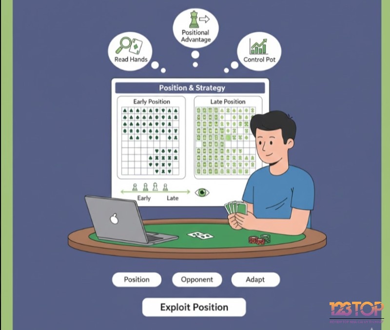 Người chơi poker đang tận dụng lợi thế vị trí, đọc bài đối thủ qua hành động preflop để tối ưu hóa chiến lược