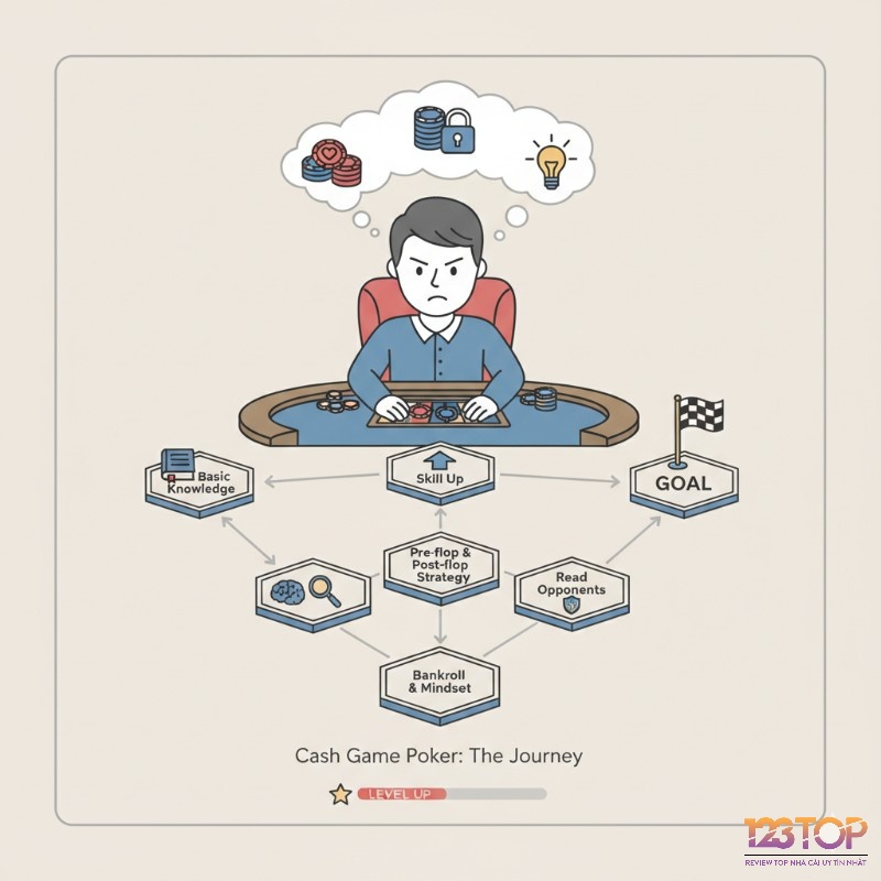 Người chơi poker áp dụng chiến thuật, đọc vị đối thủ và quản lý vốn để chinh phục game Cash Game poker là gì