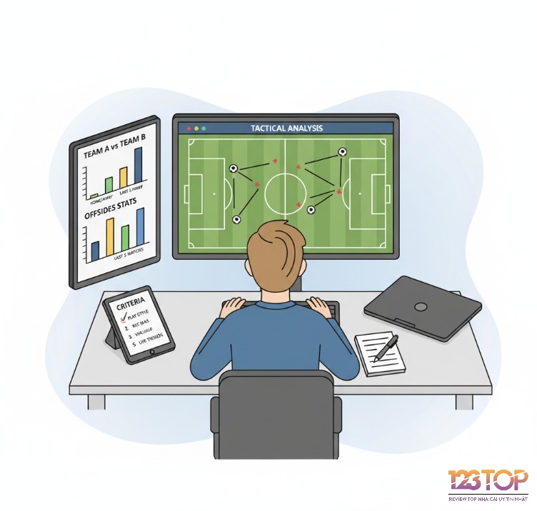Người cá cược bóng đá phân tích chiến thuật, dữ liệu để soi kèo việt vị, đưa ra quyết định đặt cược thông minh