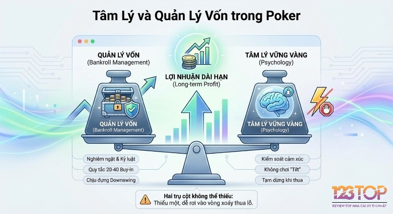 Tổng quan chiến lược tâm lý và quản lý vốn trong Poker đảm bảo lợi nhuận dài hạn với kỷ luật 20-40 buy-in và kiểm soát cảm xúc