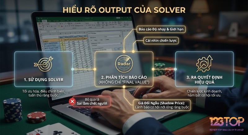 Quy trình 3 bước khai thác output của Solver Excel: sử dụng, phân tích báo cáo Độ nhạy, Giá đối ngẫu để ra quyết định kinh doanh tối ưu