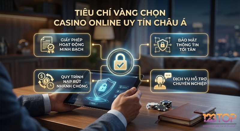 Checklist 4 tiêu chí vàng chọn top casino online uy tín Châu Á: giấy phép, bảo mật, nạp rút, hỗ trợ chuyên nghiệp
