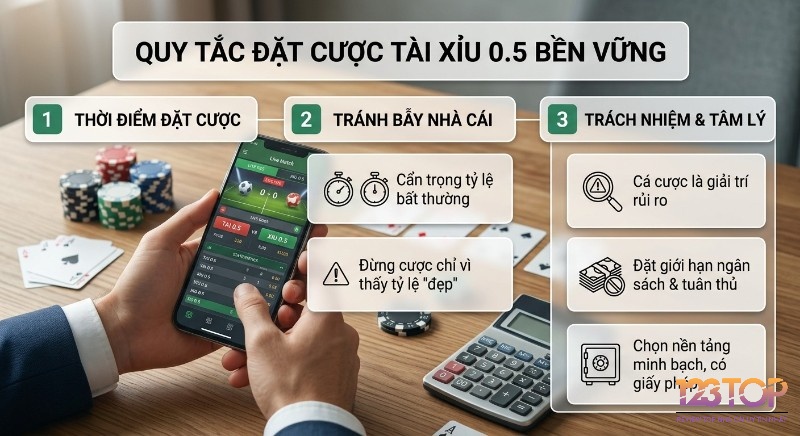 Quy tắc 3 bước giúp đặt cược Tài xỉu 0.5 là gì bền vững: thời điểm cược, cách tránh bẫy và quản lý tâm lý