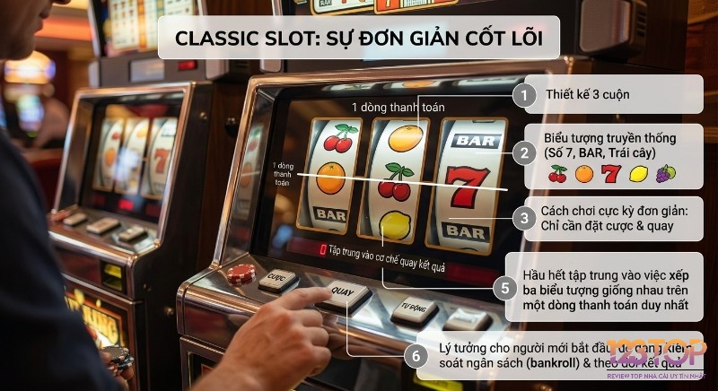 Hướng dẫn Classic Slot: 3 cuộn, biểu tượng truyền thống & cách chơi đơn giản giúp người mới dễ kiểm soát ngân sách, lý tưởng để giải trí hoài niệm