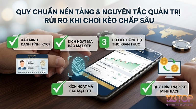 Quy chuẩn quản trị rủi ro nền tảng với xác minh KYC, kích hoạt OTP, dữ liệu thời gian thực, nạp rút minh bạch trên điện thoại