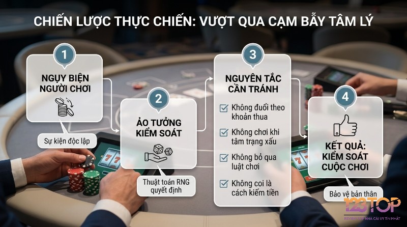 Chiến lược vượt qua cạm bẫy, tâm lý trong cờ bạc, Ngụy biện người chơi, ảo tưởng kiểm soát, nguyên tắc cần tránh để kiểm soát cuộc chơi và bảo vệ bản thân